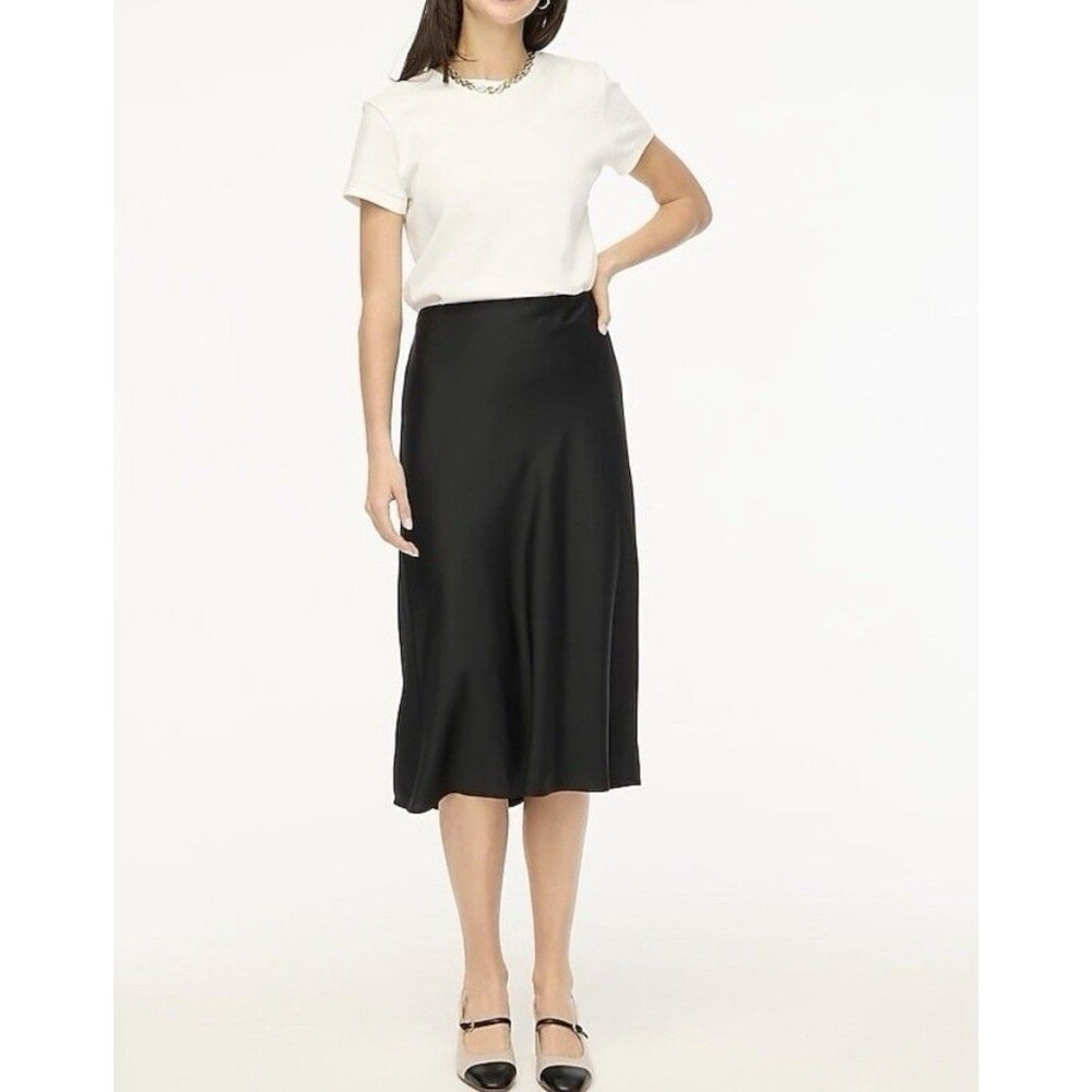 J Crew Black Satin Whimsigoth A Line Midi Slip Skirt Size XS